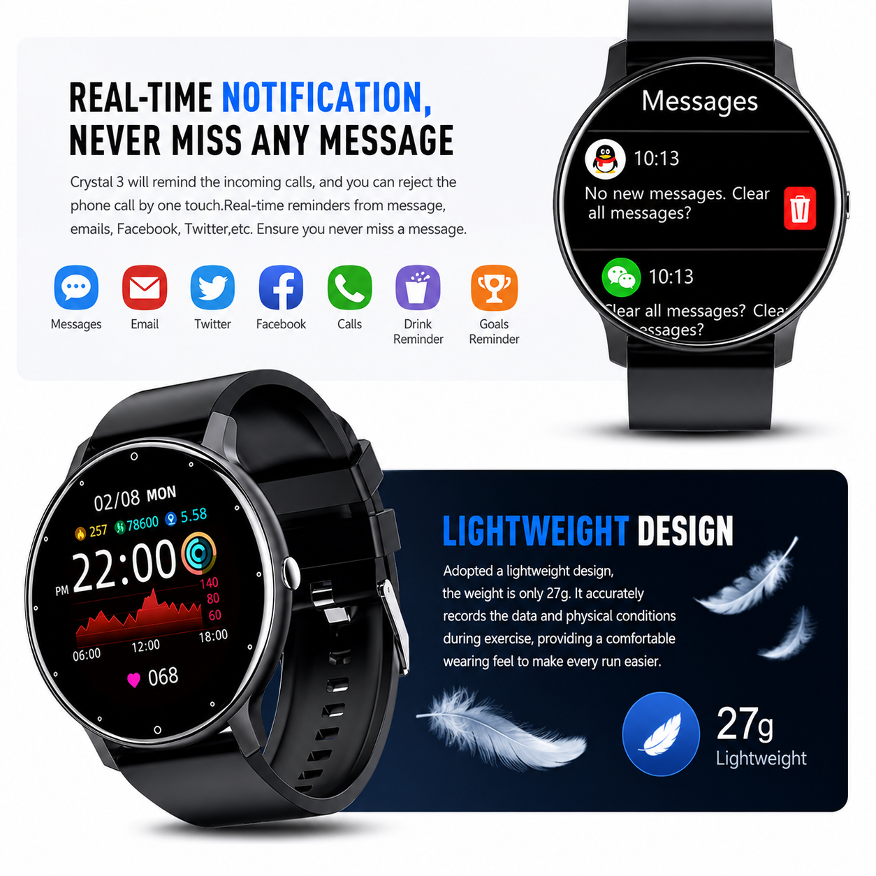 LIGE Bluetooth Smart Watch for Men & Women