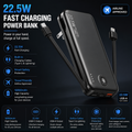 12000mAh Portable Power Bank with Built-in Cables & Wall Plug