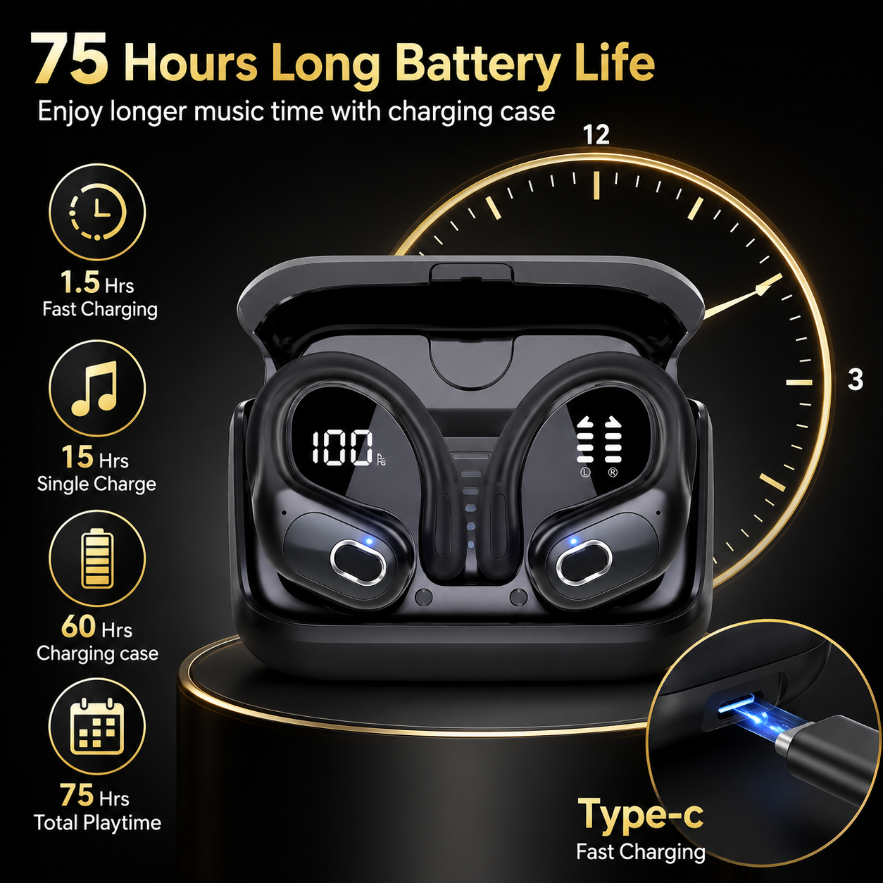 Original GDLYL HD65 TWS Bluetooth V5.4 Headphones Wireless LED Digital Display Earphones Noise Reduction Waterproof Headset New