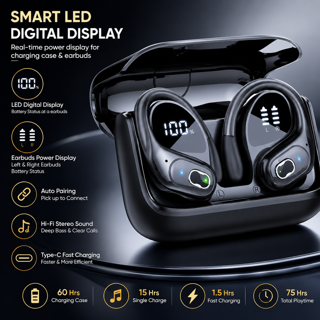 Original GDLYL HD65 TWS Bluetooth V5.4 Headphones Wireless LED Digital Display Earphones Noise Reduction Waterproof Headset New