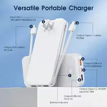 12000mAh Portable Power Bank with Built-in Cables & Wall Plug
