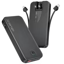 12000mAh Portable Power Bank with Built-in Cables & Wall Plug